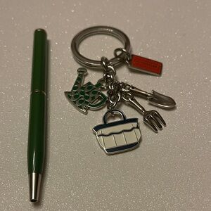 Coach Silver and Green Gardening Charm Keychain and Coach Pen